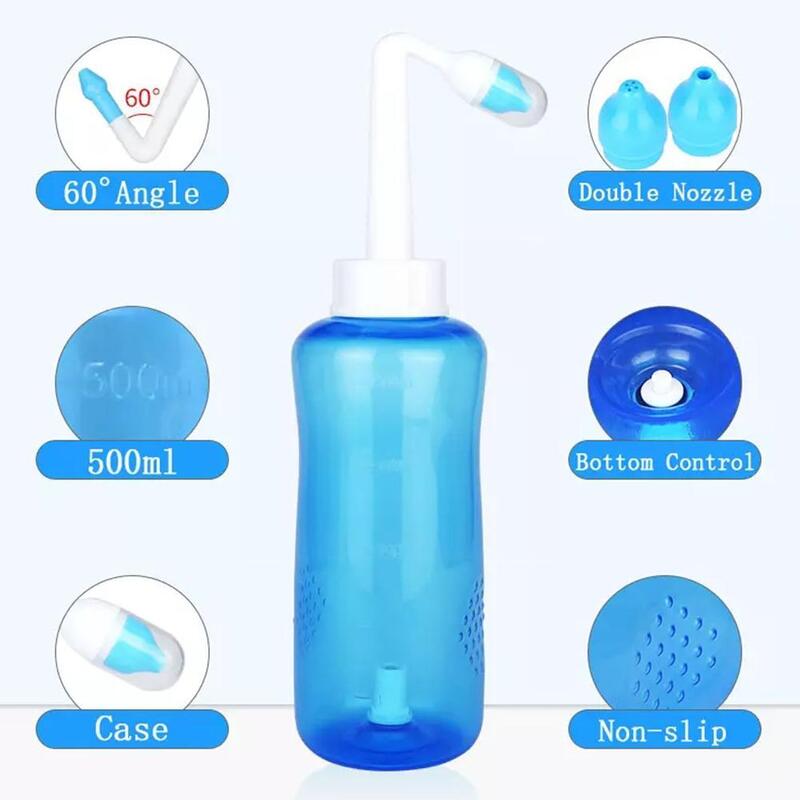 Sistema de lavado Nasal de 300mL para niños y adultos, bote práctico para alivio de alergias nasales, Neti Blue, equipo de enjuague N4Y6