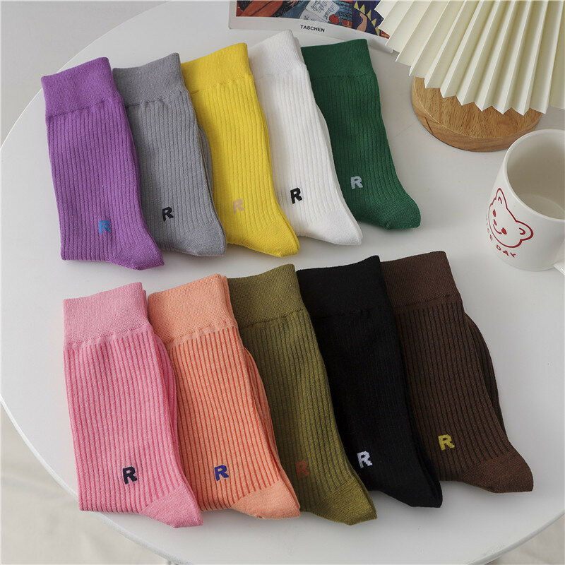 Calcetines lisos de colores para mujer, medias de moda, Harajuku, púrpura, rosa, amarillo, blanco y negro, novedad