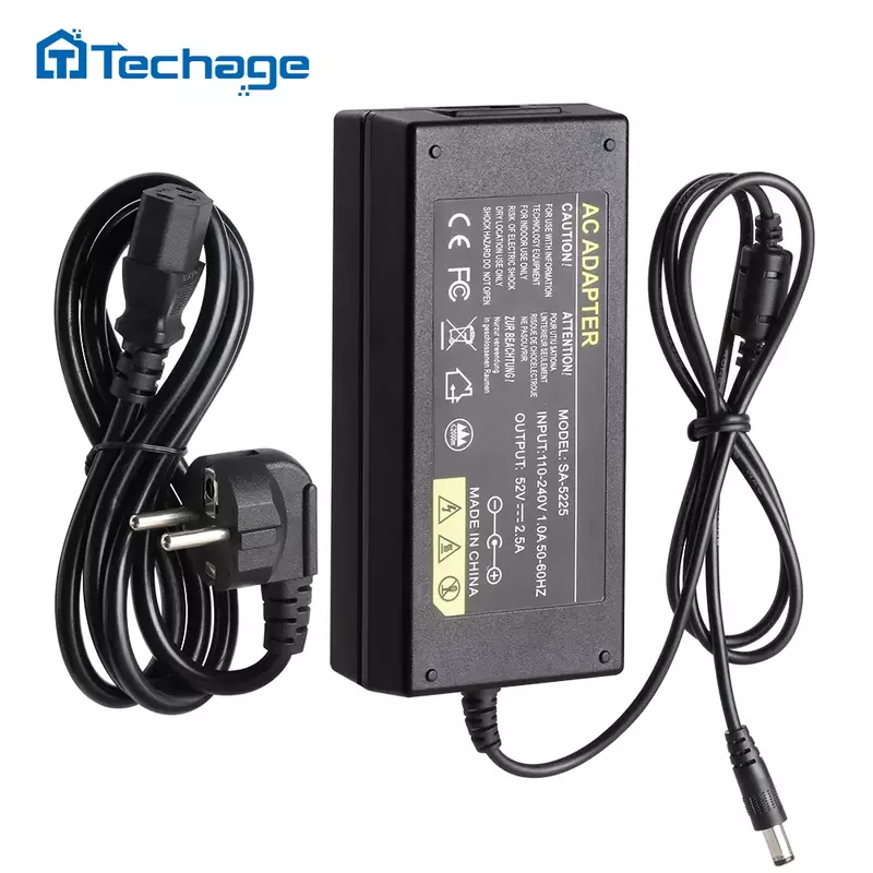 Techage 52V 2.5A Power Supply AC 100-240V Power Adapter wall charger DC 5.41mm  EU/AU/UK/US Plug For Security CCTV POE NVR