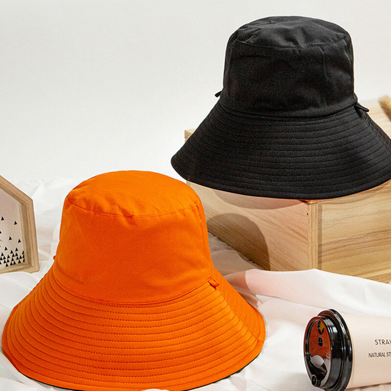 QBHAT 여름 양면 착용 모자 솔리드 컬러 양동이 모자 여성 남성 뒤집을 어부 모자 태양 보호 낚시 Gorros