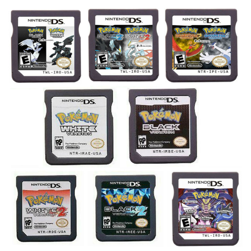 Игровая Карта памяти Pokemon DS 3DS NDSL, черно-белая 2 черно-белая версия для США, игровая карта сердцебиения золотого/серебряного цвета, новая обле...