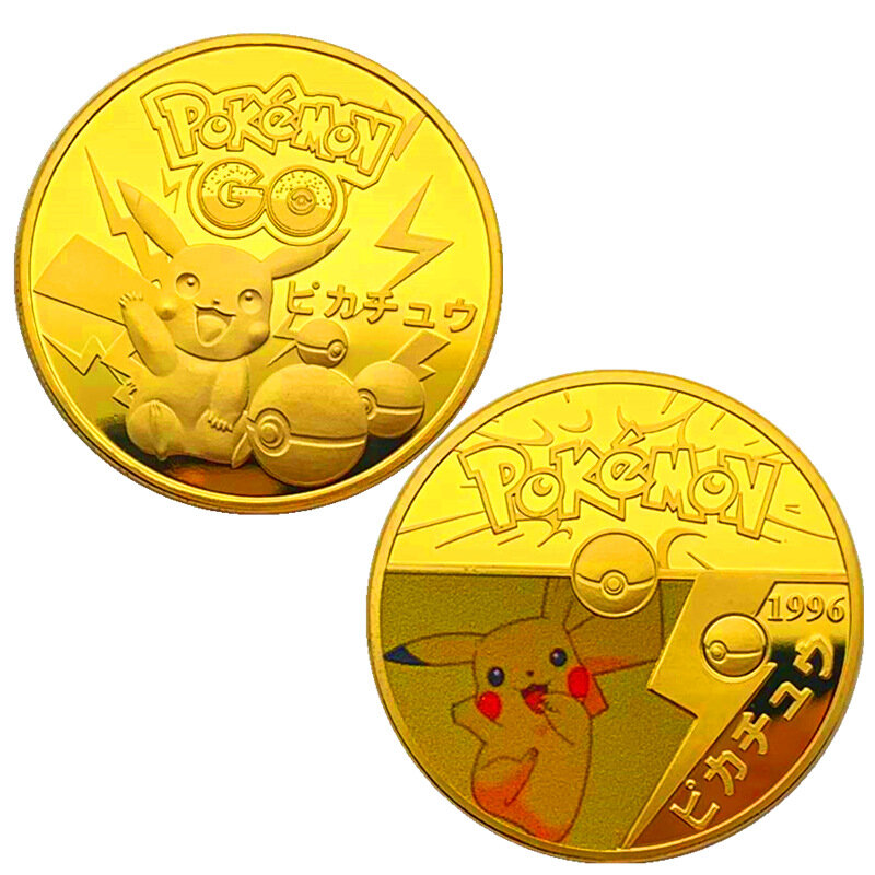 Juego de monedas de oro chapadas en oro de Pokémon, moneda conmemorativa, Pikachu, colección de juego de monedas de oro, tarjetas de Pokemon, regalo de Navidad