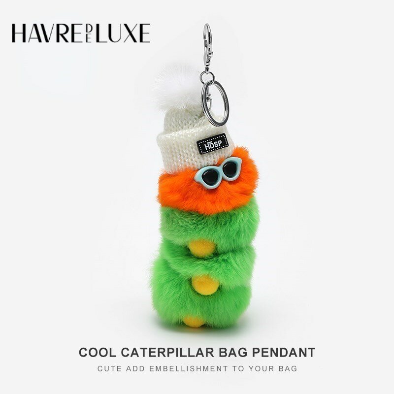 Doll pendant accessories Caterpillar pendant cute Rex rabbit fur car key ring lanyard couple HAVREDELUXE