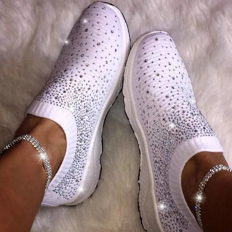 2020 New Women Crystal Sneakers Spring Autumn Casual Zipper Flat Shoes women Non-slip Breathable Outdoor Vulcanized Shoes woman