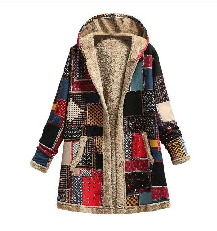 女性のための厚いフリースのジャケット,コート,ポケット付き,十分な,ヴィンテージ,暖かいプリント,冬,2022