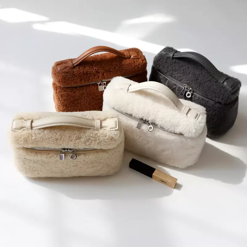 Дизайнерская Наплечная Сумка из натуральной овечьей шерсти, плюшевая сумка для женщин, Осень-зима 2023, новая сумка через плечо, Повседневная квадратная женская сумка