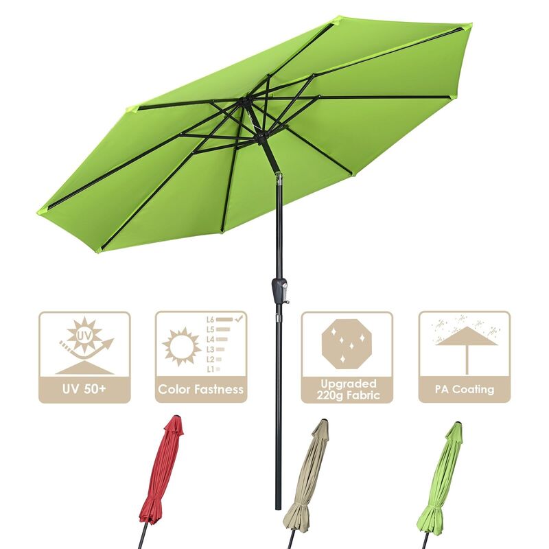 9 피트 UV50 및 퇴색 저항 파티오 우산, 내구성 좋은 방수, 밝은 녹색