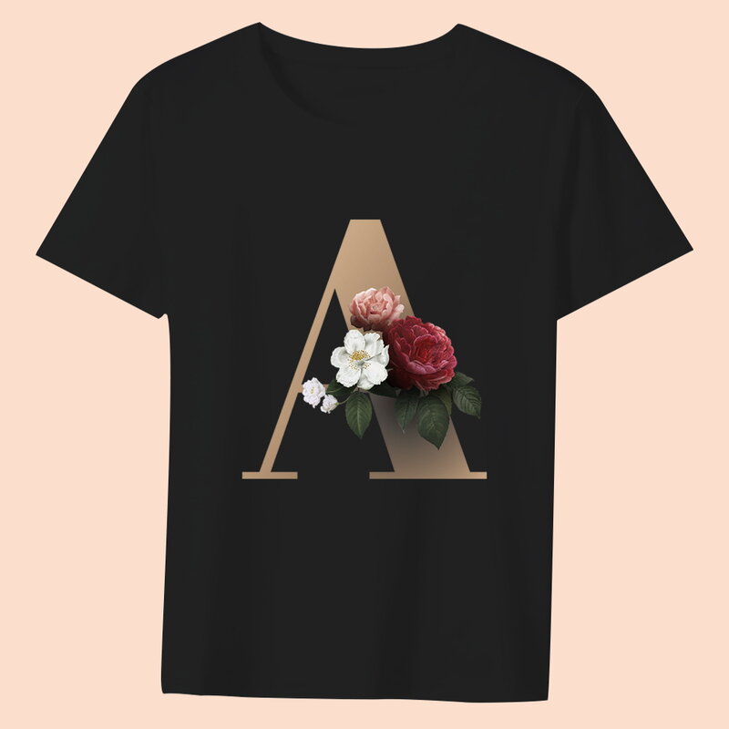 Camiseta negra de verano para mujer, Camiseta con estampado de letras 26 en inglés, Top informal ajustado de manga corta Harajuku para mujer