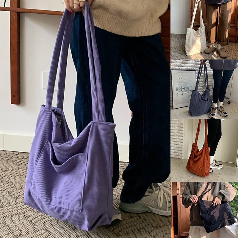 Torby na ramię o dużej pojemności dla kobiet kobiece torebki 6 jednolite kolory sztruksowe torby na ramię na co dzień kobiety duże bolsy