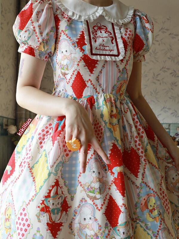 [Showa kaleidoscope] lolita dress Vintage Women OP embroidered short sleeve Princess Party Dresses Japanese Sweet Kawaii Lolita