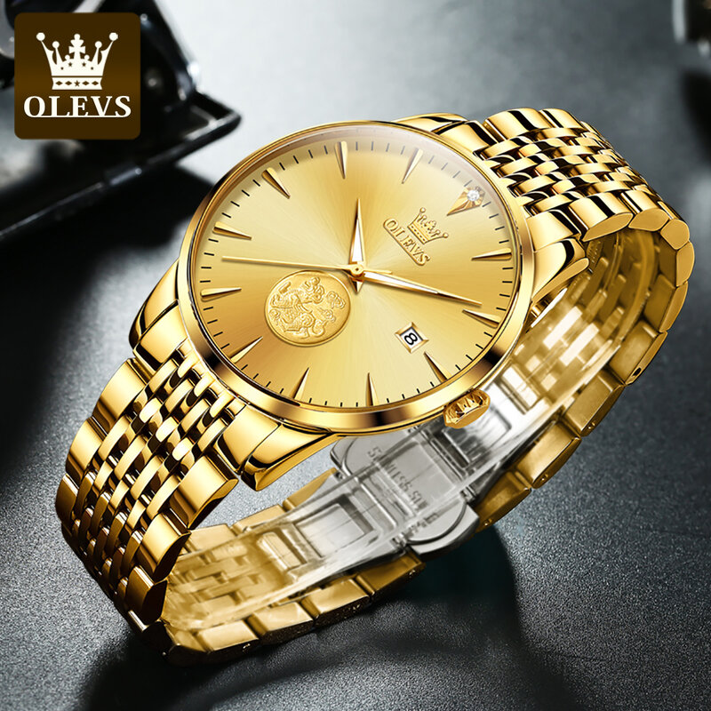 OLEVS-Reloj de pulsera de acero inoxidable para hombre, accesorio masculino de pulsera resistente al agua con mecanismo automático, complemento mecánico de negocios de alta calidad