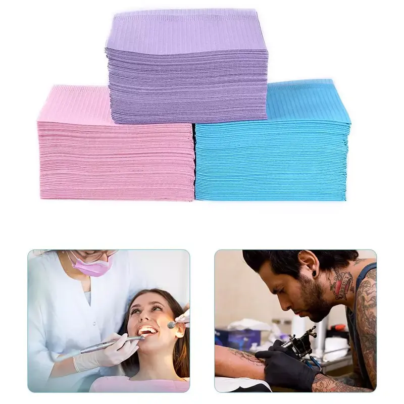 125pcs Disposable Waterproof Medical Paper Dental Hygiene Bib Neckerchief Wood Pulp Paper Dental Clean Pad Sheets