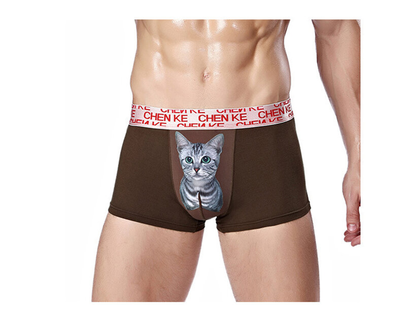 Homens modal sexy boxer cueca masculina impressão moda gatinho gato respirável suave roupa interior