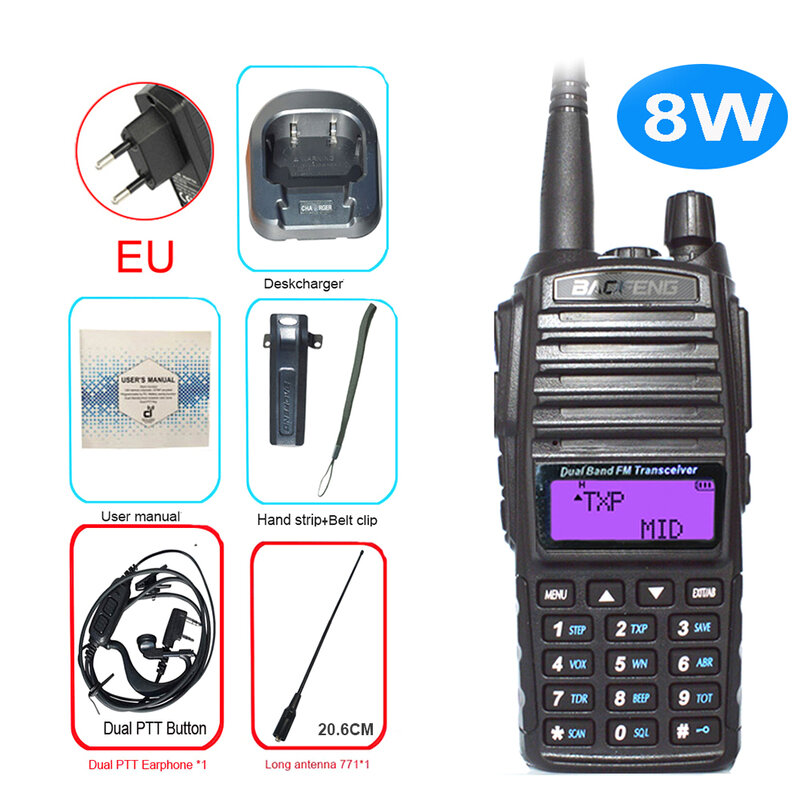 Baofeng UV82 8W Portable Radio Walkie Talkie Dual PTT Two Way Vhf Uhf Dual Band Amateur CB Radio Comunicador Receiver Transmiter