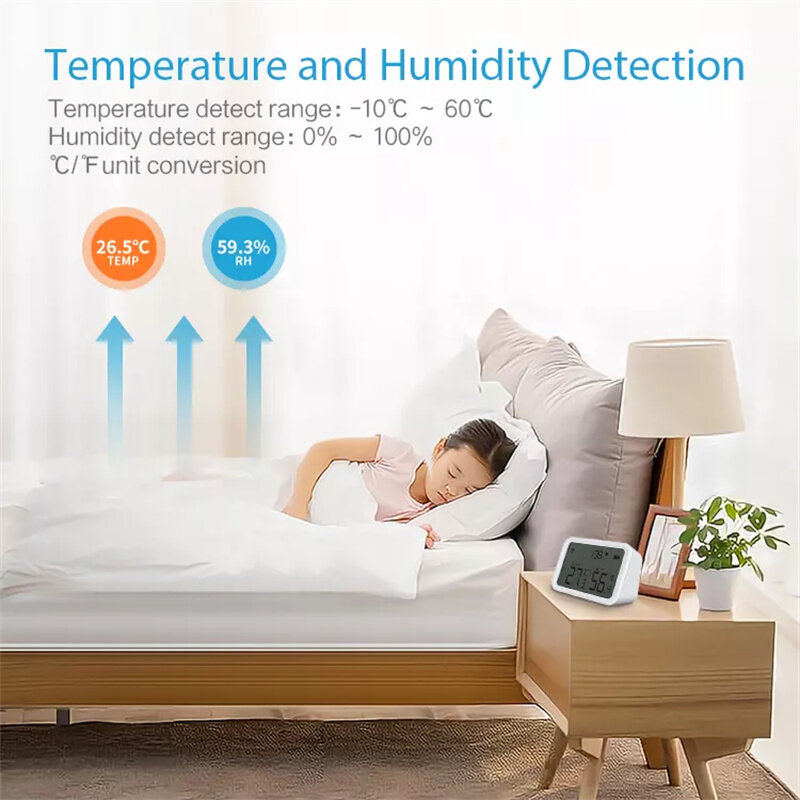 Display LCD Digital WiFi Tuya 4 in1 sensore di illuminazione della temperatura e dell'umidità supporto calendario del tempo Set sveglia Dual Mode Clock