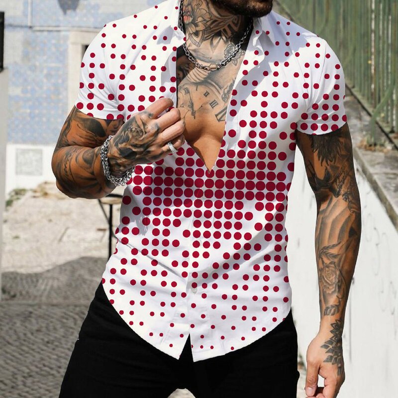 Men Spring Summer Single Breasted Casual Lapel Full Print Beach Short Sleeve Vacation Outdoor Holiday Shirt Large Pack