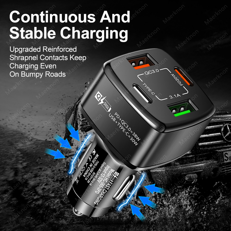 4 Port USB Car Charger PD USB Type C Fast Charging Adapter in Car Quick Charge For iPhone Samsung Xiaomi Huawei Car Phone Charge