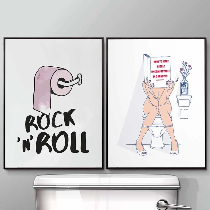 โมเดิร์นห้องน้ำเซ็กซี่ผู้หญิงพิมพ์ Rock เพลงสนุกห้องน้ำภาพโปสเตอร์แฟชั่นม้วนกระดาษภาพวาดต...