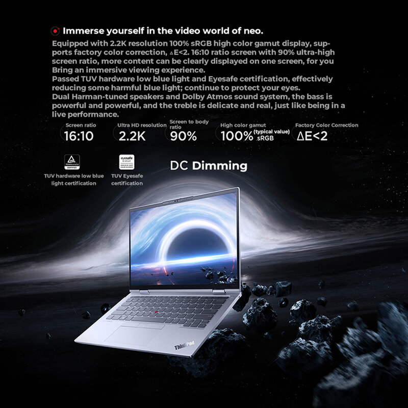 레노버 씽크패드 네오 14 노트북 i7-12700H, 인텔 아이리스 Xe 그래픽 카드, LPDDR5 512GB SSD, 14 인치 2.2K 100% sRGB 스크린 노트북 PC