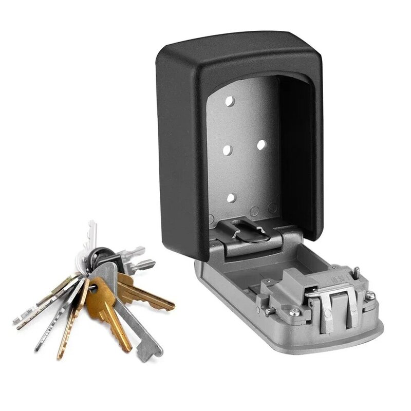 Wall Mounted Key Safe Box Aluminum Alloy Key Storage Box 4-Digit Combination Password Box for Indoor Outdoor Use