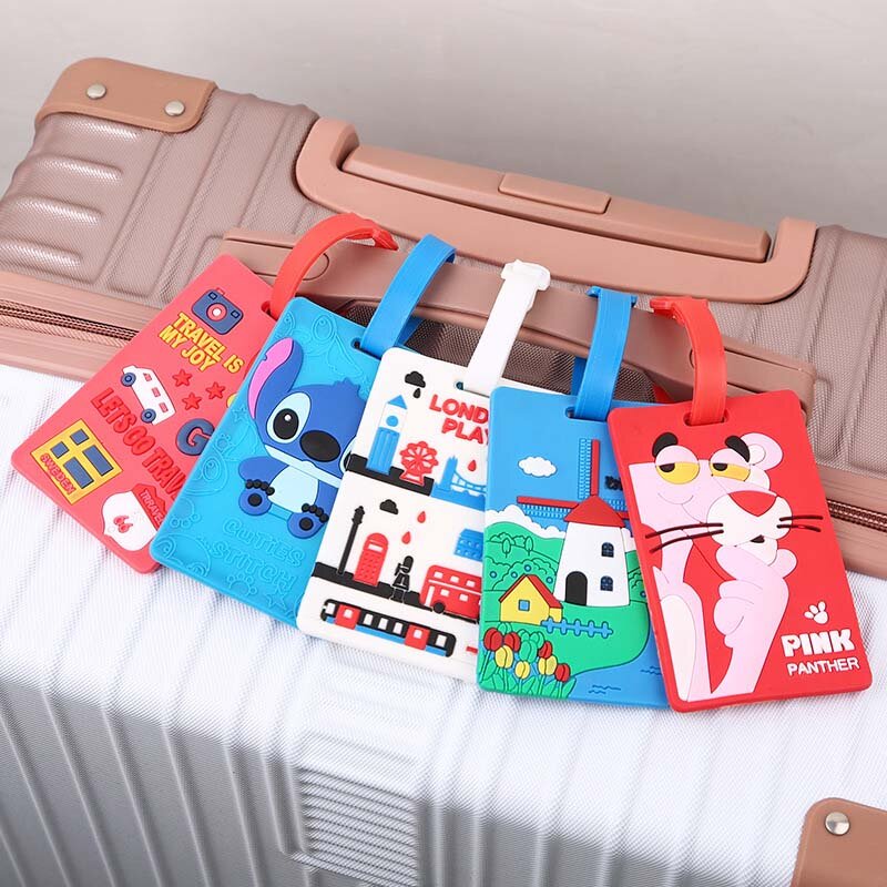 Creativo Stitch & Pink Panther accessori da viaggio carini etichette per bagagli valigia stile cartone animato moda etichetta da viaggio portatile in silicone