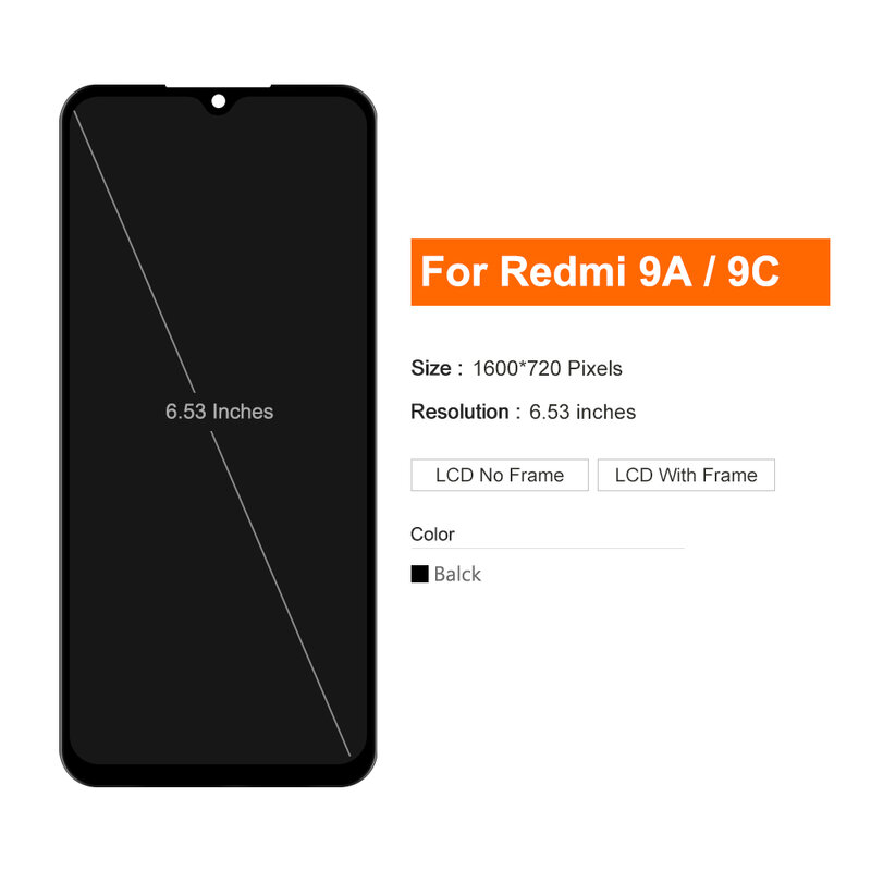 6.53''Original Screen For Xiaomi Redmi 9A 9C Display LCD Touch Screen Digitizer For Redmi 9 LCD Replacement Phone Parts Assembly