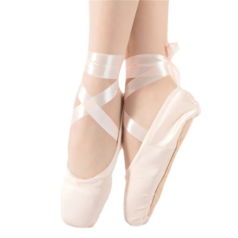 LUCYLEYTE-Sapatos de dança de balé profissional para crianças e adultos, sapatos de ponta com fitas, senhoras, tamanho 28-43