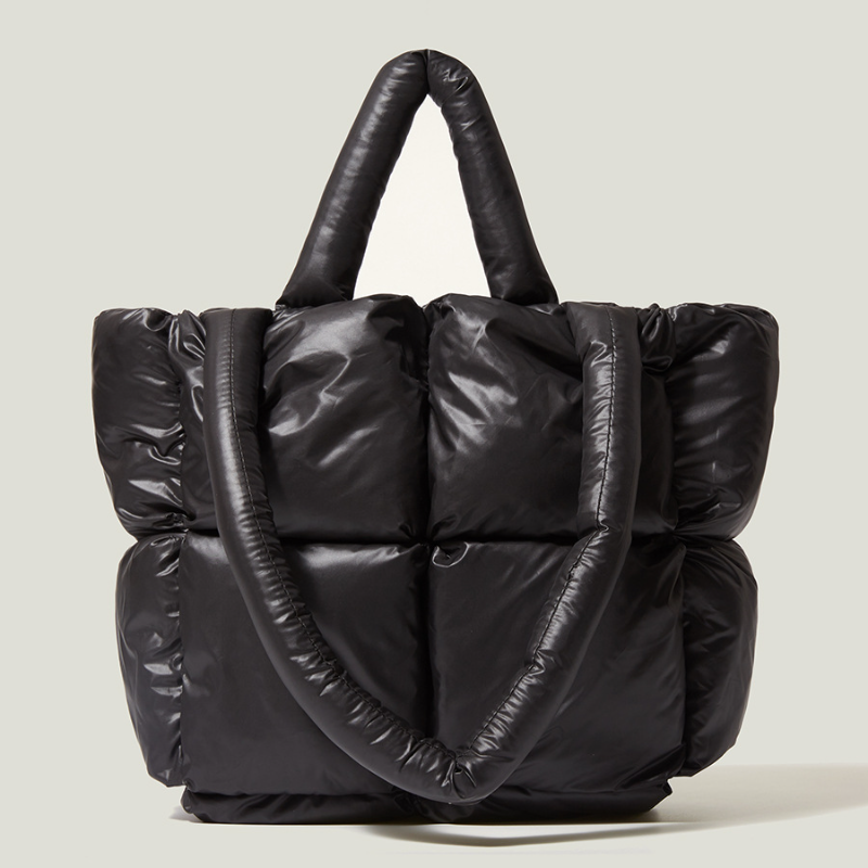 Fashion Large Handbag Padded Handbag Nylon Down Cotton Winter New Simple Design Pure Color Soft Small Checkered Shoulder Bag