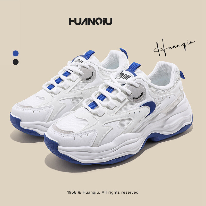 Huanqiu tênis de corrida 2022 novas chegadas grosso solado papai sapatos femininos versátil ins stlye design de moda tênis