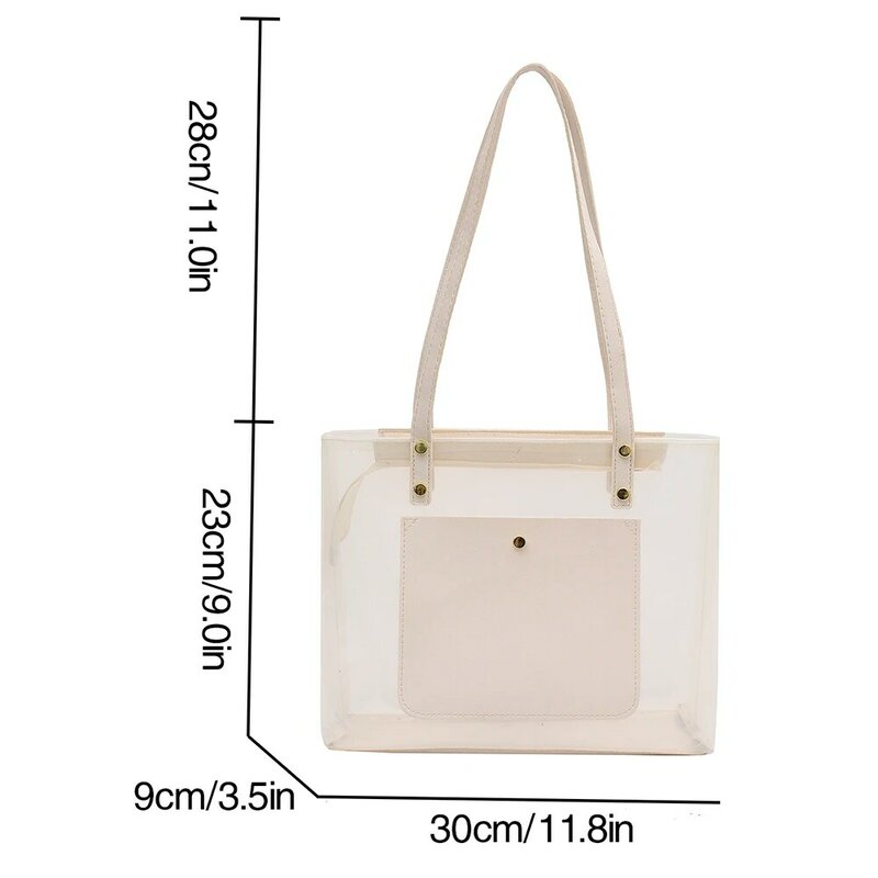 Women Clear Tote Bag PVC Waterproof Transparent Handbags Portable Large Capacity Shopper Handbag Female Summer Beach Tote Pouch