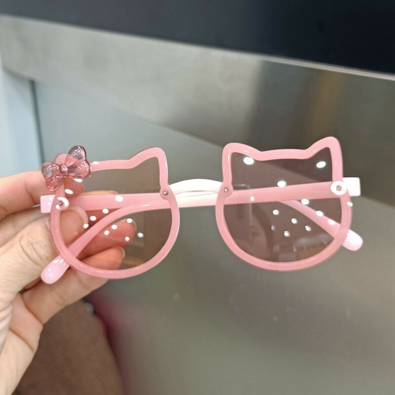 Летние милые Солнцезащитные очки Hello Kitty с акриловым бантом, солнцезащитные очки для улицы, классические детские очки UV400 для маленьких девочек и мальчиков