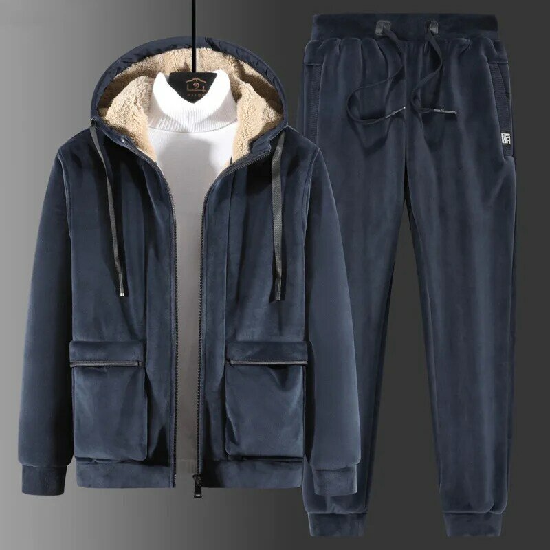 メンズウォームトラックスーツセット,厚手のベルベットジャケットとパンツ,カジュアルな2ピースフリーススウェットシャツ,サイズ6xl