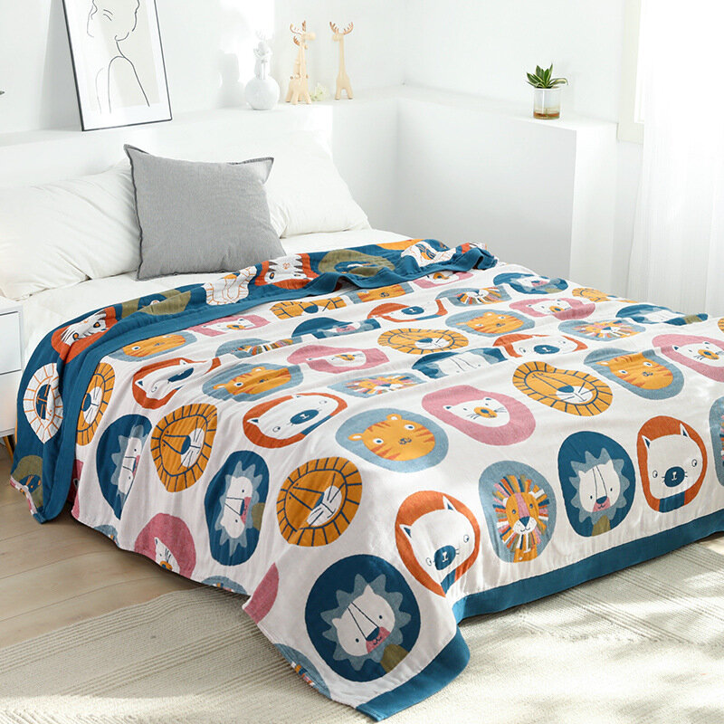 2022 Spring 100% Cotton Gauze Blanket Cartoon Lion Blanket Double Towelling Coverlet Quilt Bedspreads Linens Sheet Sofa Cover