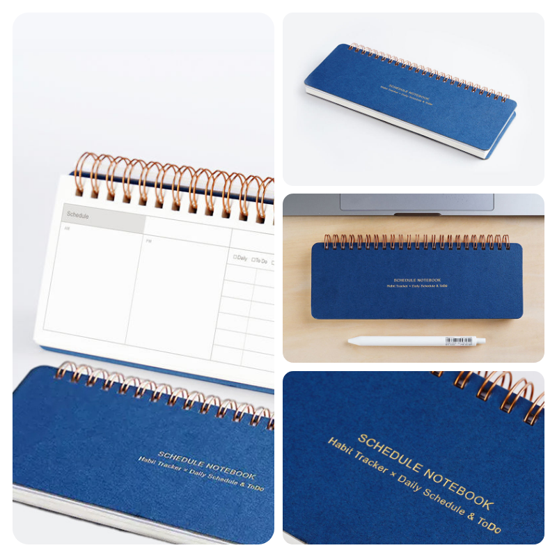 Cuaderno de horario con rastreador de hábitos, planificador diario semanal y ToDo Horizontal, bobina de alambre de cobre, Agenda, Bloc de notas
