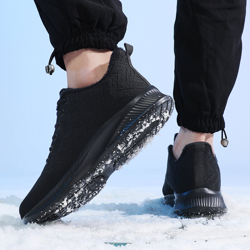 Zapatillas de correr de felpa para hombre, calzado Masculino de invierno, con forro cálido, cómodas, con cordones, antideslizantes