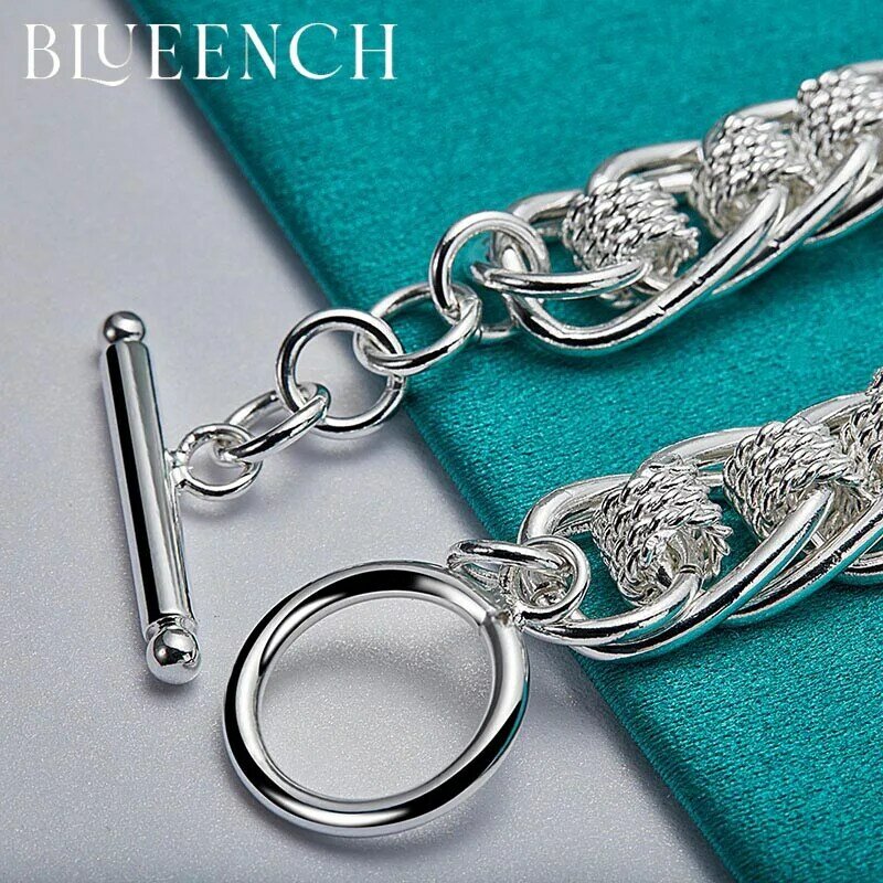 Blueench-pulsera de plata de ley 925 con diseño de látigo de caballo para mujer, brazalete con hebilla, para fiesta, boda, joyería informal