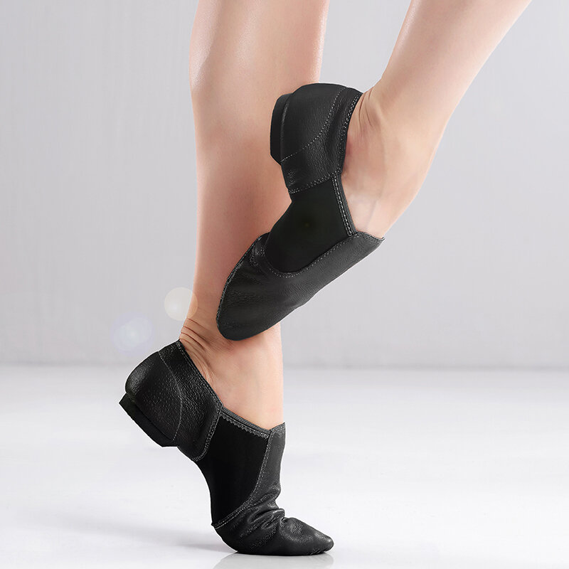 Женские кожаные кроссовки для джазовых танцев, нескользящая подошва, черные, на плоской подошве, танцевальные туфли для взрослых, для девочек