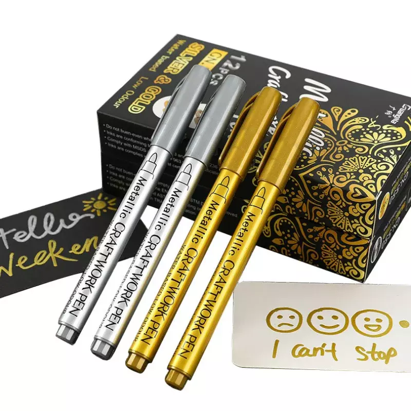 1/3Pcs Brush Metallic Marker Pens Set Gold Silver  Permanent Art Markers for Artist Illustration Crafts Scrapbooking Fabric