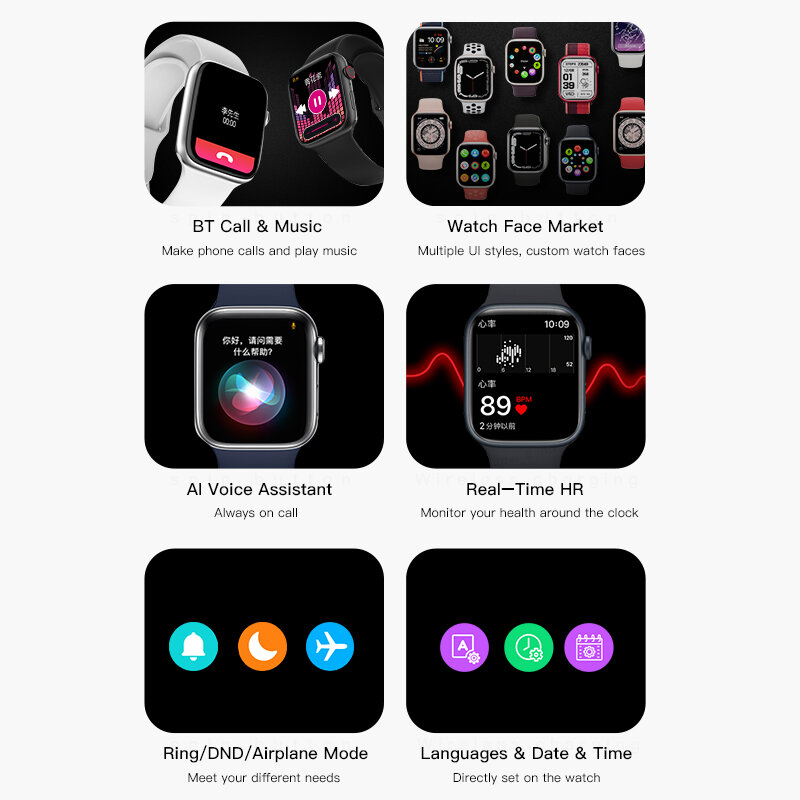 Reloj inteligente deportivo para hombre y mujer, pulsera deportiva con control del ritmo cardíaco, carga inalámbrica, Android, 2022