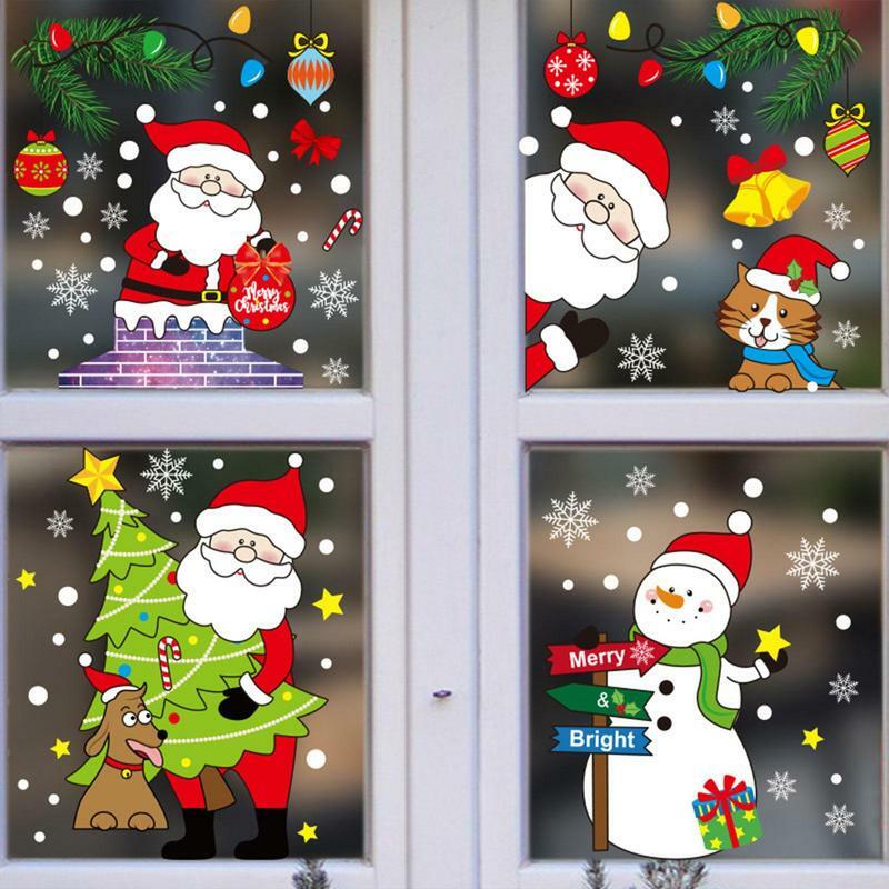 Janela de natal adere colorido papai noel rena janela adere geladeira adesivos à prova dwaterproof água pvc natal janela adere