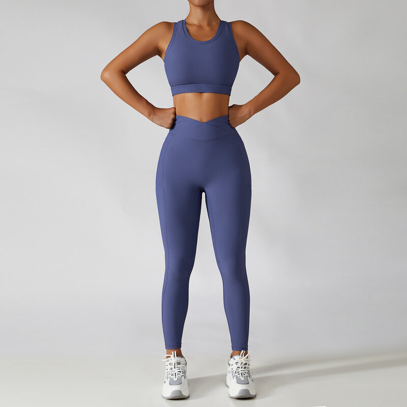 Бесшовный Женский спортивный костюм из 2 предметов, комплект для йоги, спортивная одежда для бега и тренировок, одежда для спортзала, бюстгальтер для фитнеса, леггинсы с высокой талией, спортивный костюм