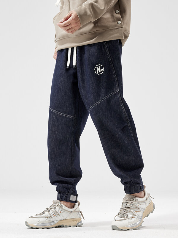 Pantalones vaqueros Harem Y2K para hombre, ropa de calle de Hip Hop, de algodón con cordón, holgados e informales, Otoño, 2023