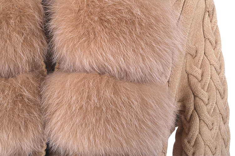Suéter de piel de zorro para mujer, cárdigan de lana Natural Real, cálido, invierno, novedad de 2022
