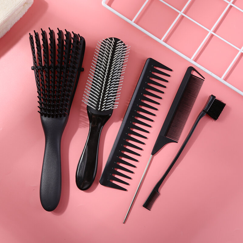 Escova desembaraçadora para cabelos encaracolados, kit de pente de massagem polvo, escova de cabelo, couro cabeludo, 4 unidades