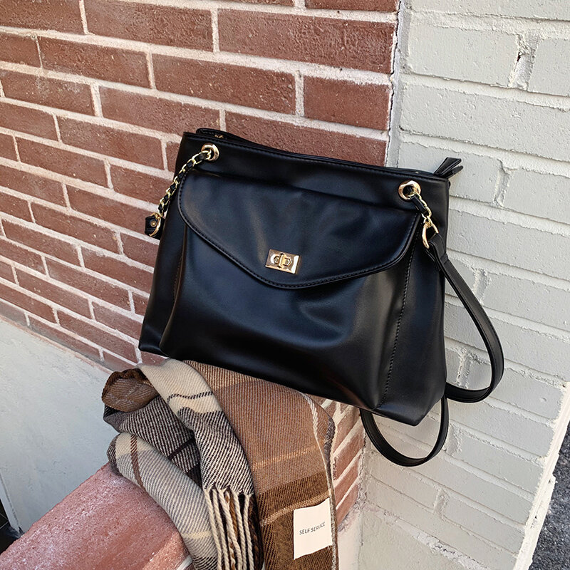 Grand sac à bandoulière noir en cuir Pu pour femmes, fourre-tout décontracté de qualité, sacoche de voyage, 2022