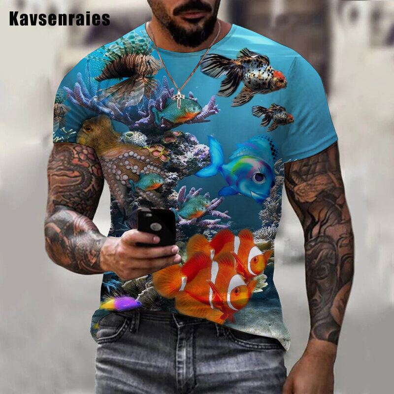 T-shirt manches courtes pour homme et femme, Streetwear, décontracté, surdimensionné, Design du monde sous-marin, impression en 3D, haute qualité
