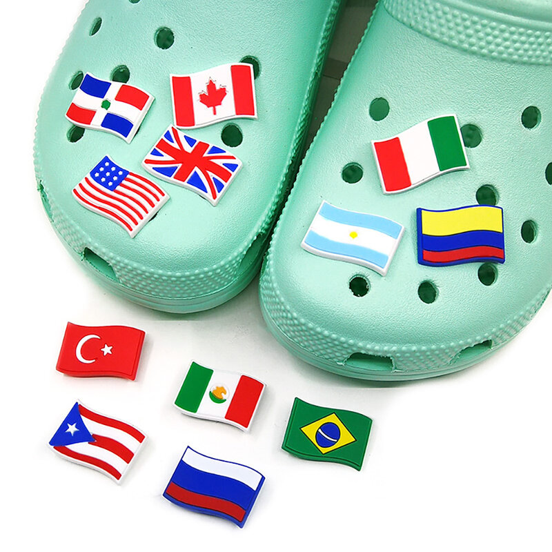 Single Sale 14 Kinds of National Flags PVC Shoe Croc Buckle Accessories Shoes Decoration For Kids Croc Charms Kids Party Gift
