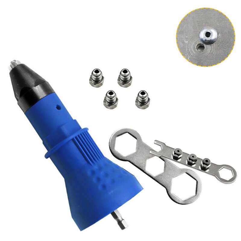 Screwdrivers Plastic For Cordless Rivet Drill Adapter Professional Attachment With Wrench 16.1x5.8cm Carbon Steel Blind Nut Blue