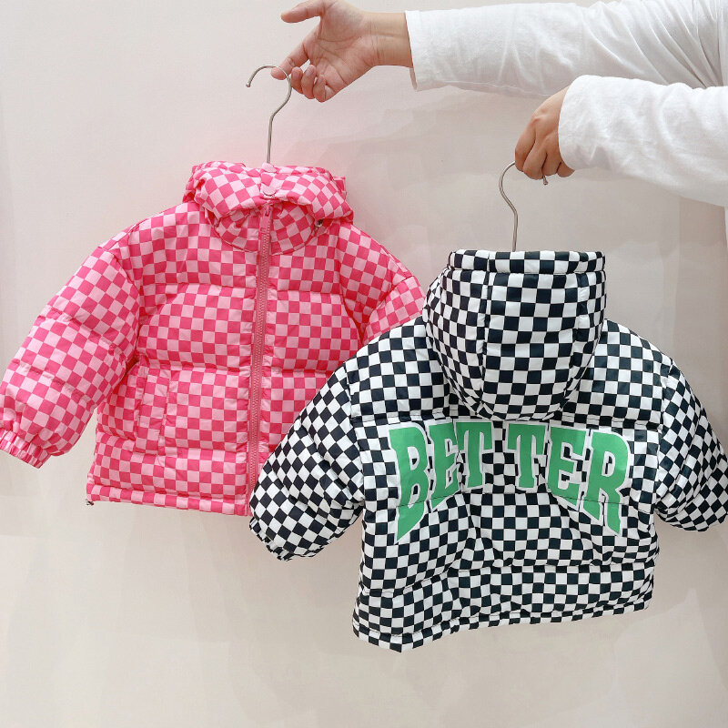 Winter Boys and Girls Plaid Characteristic Style Warm Down Jacket 1-6 Years Old Children's Warm Down Jacket
