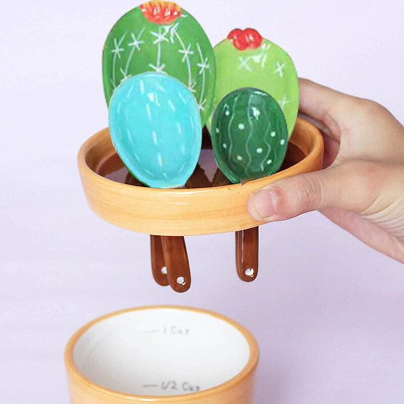 Measuring Spoon Ceramic Spoon Rice Cactus Scale Spoon Baking Measuring Spoon Household Spoon Cute Kitchen Tool with Base